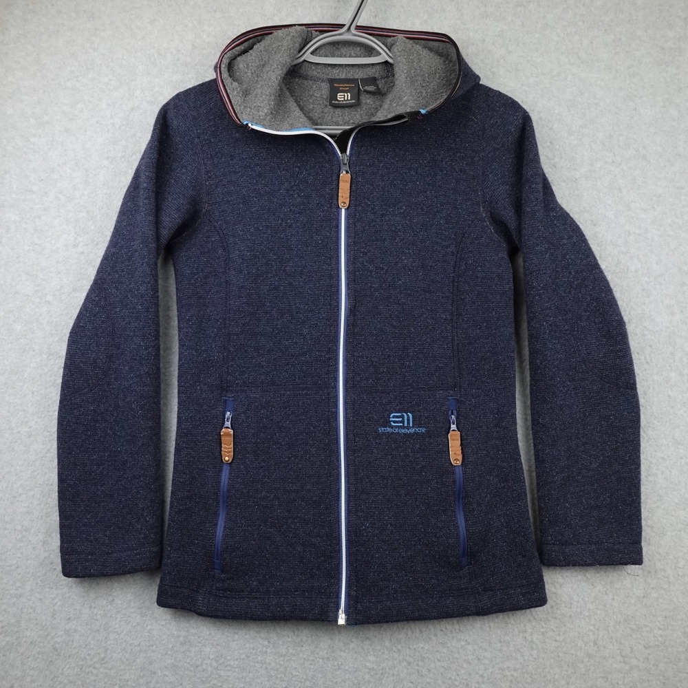 State of Elevenate E11 Jacket Womens XS Blue Hooded Wool Blend Outdoor Full Zip